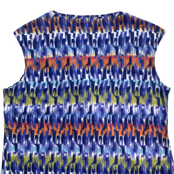 Liz & Co Pleat Front Top LARGE V-neck Colorful Career Casual Sleeveless Blouse - Picture 13 of 16